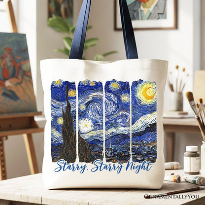 Vincent Van Gogh The Starry Night Canvas Tote Bag, Famous Painting Gift Shopper