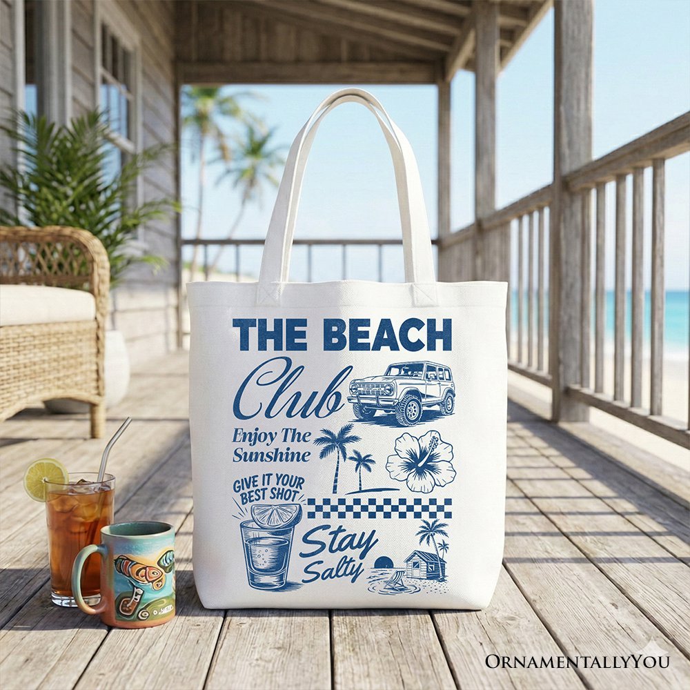 Vintage Coastal Summer Vacation Tote Bag, The Beach Club Stay Salty Gift Shopper