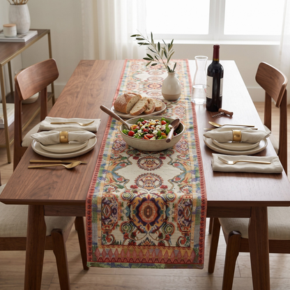 Tache Elegant Ivory Colorful Ornate Paisley Woven Tapestry Table Runner (18193)