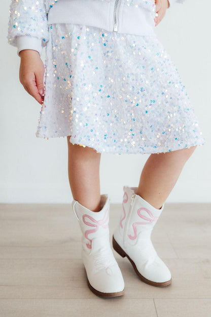 White Velvet Sequin Twirl Skort