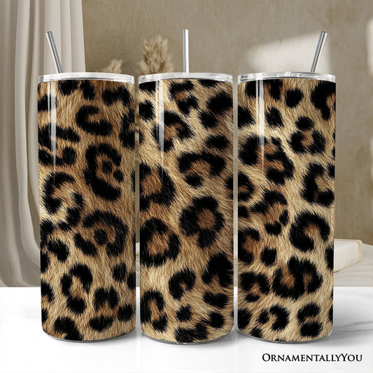 Wild Leopard Spot Pattern 20oz Personalized Tumbler With Lid and Stainless Steel Straw, Stylish Wildlife Gift Cup