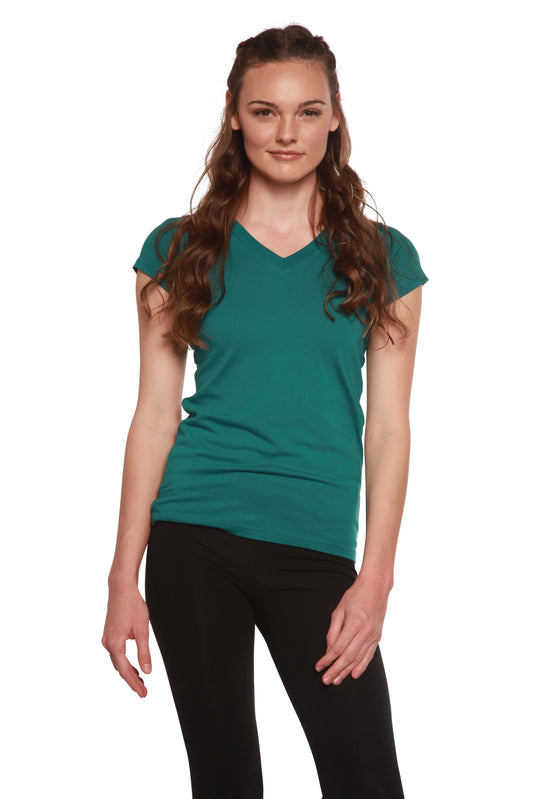 Women's Bamboo Viscose/Cotton V-Neck Cap Sleeve T-Shirt - Shaketea