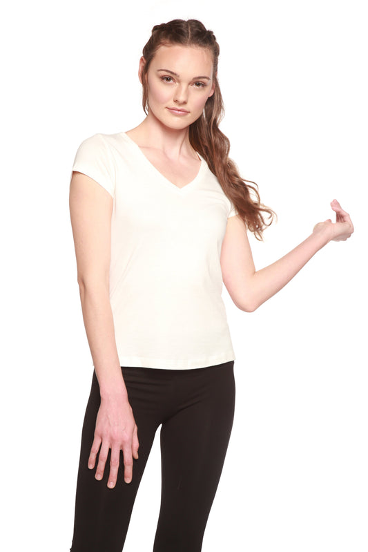 Women's Bamboo Viscose/Cotton V-Neck Cap Sleeve T-Shirt - Shaketea