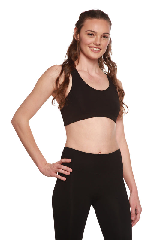 New Women's Bamboo Padded Sports Bra in Black - Shaketea
