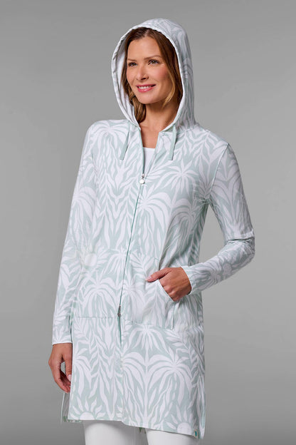 Women's Cabana Long Zip-Up Hoodie | Misty Aqua American Palm