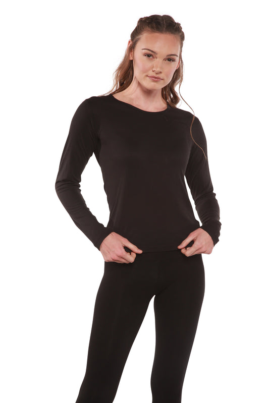 Clearance Women's Scoop Neck 100% Bamboo Viscose Long Sleeve Shirt - Shaketea