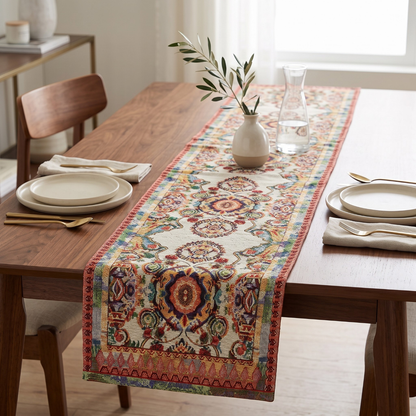 Tache Elegant Ivory Colorful Ornate Paisley Woven Tapestry Table Runner (18193)