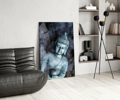 Smoky Jade Buddha Statue Glass Wall Art