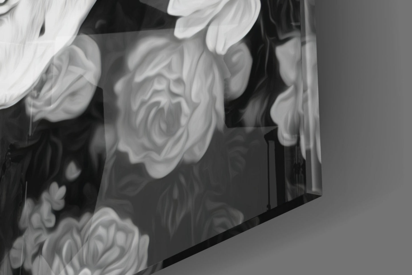 Monochrome Rose Garden Skull Glass Wall Art