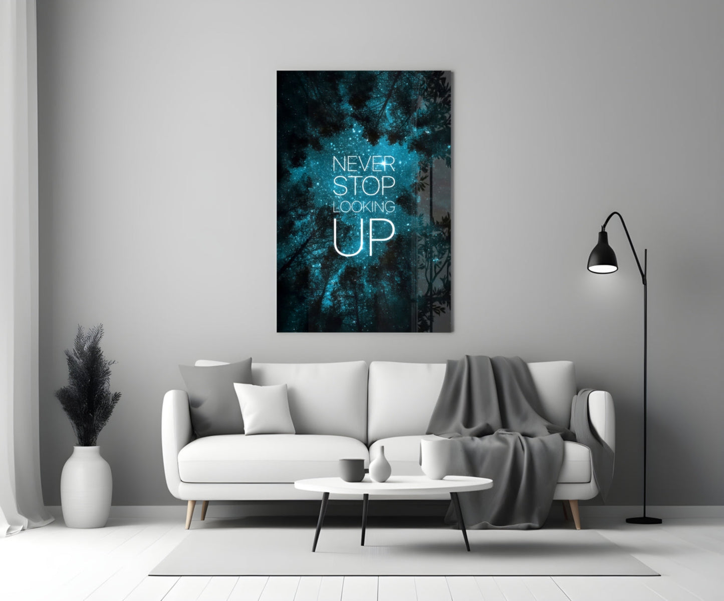 Never Stop Looking Up Teal Night Sky Glass Wall Art