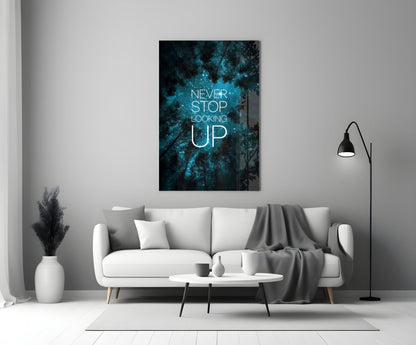 Never Stop Looking Up Teal Night Sky Glass Wall Art