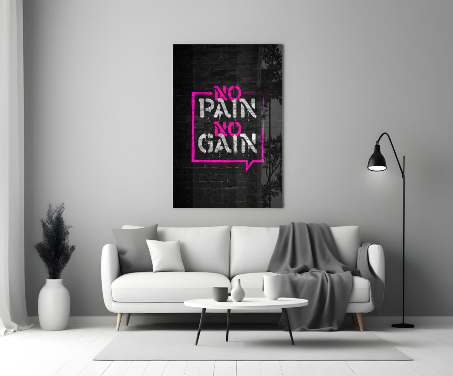 Pink Frame Brick Graffiti Quote Glass Wall Art