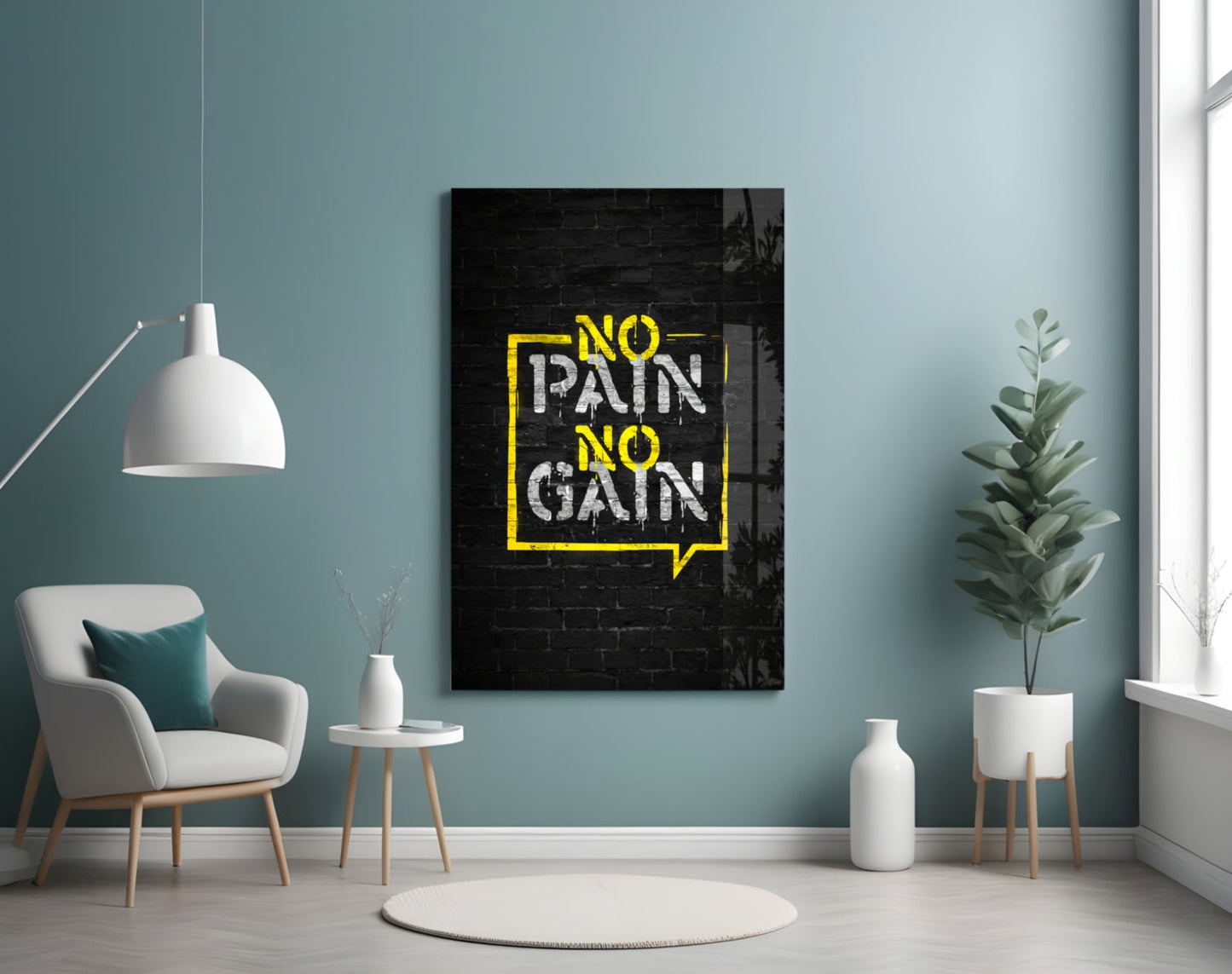 Yellow Frame Brick Graffiti Quote Glass Wall Art