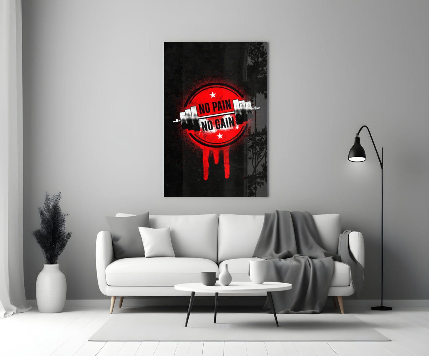 Red Circle Dumbbell Stencil Quote Glass Wall Art
