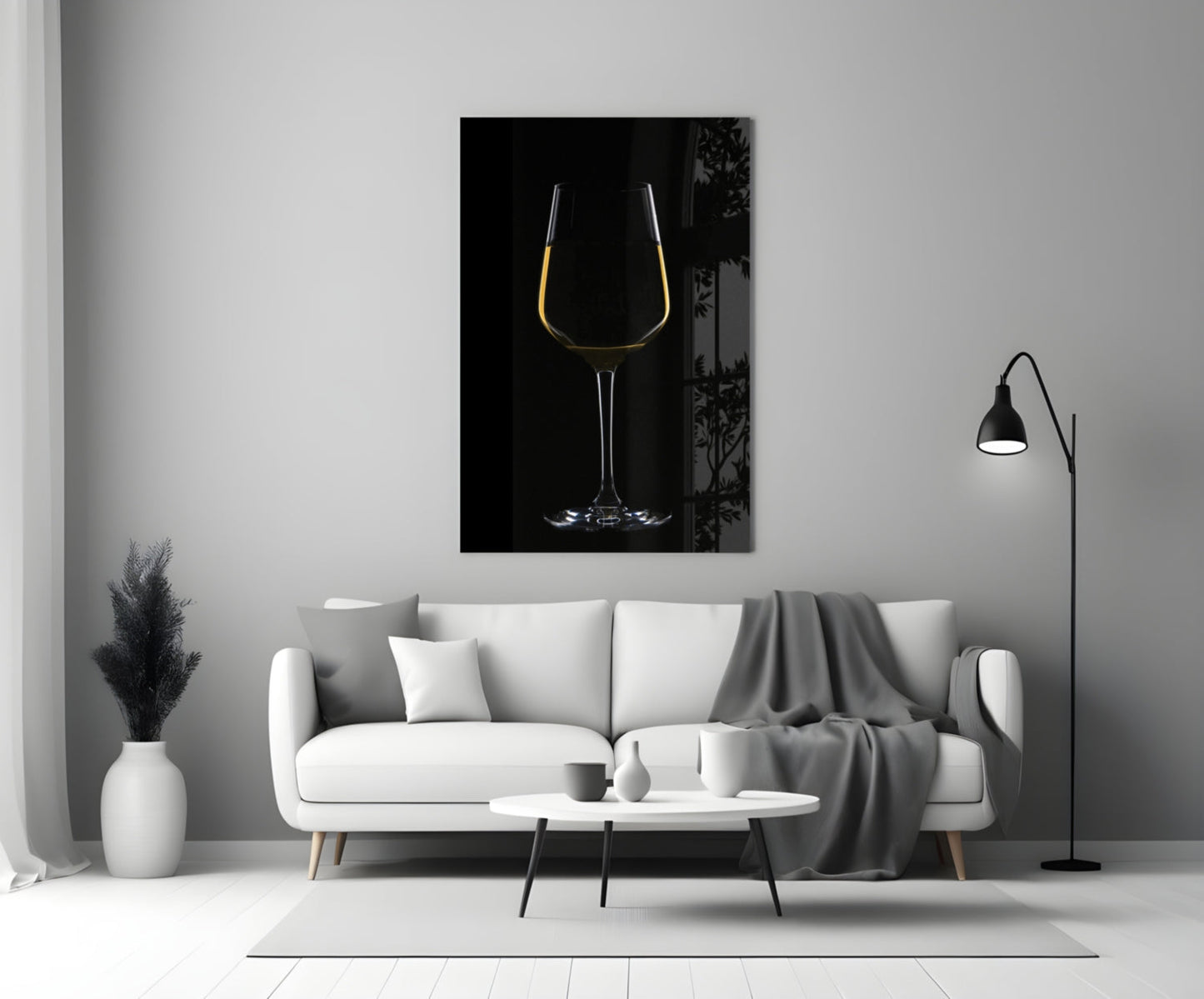 Golden Rim White Wine Glass Silhouette Glass Wall Art