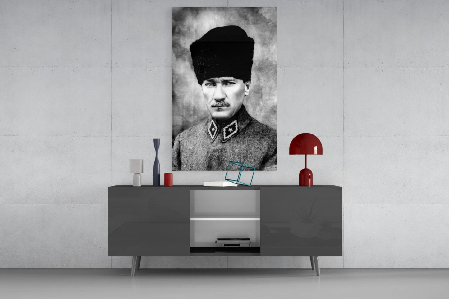Ataturk Monochrome Uniform Bust Glass Wall Art