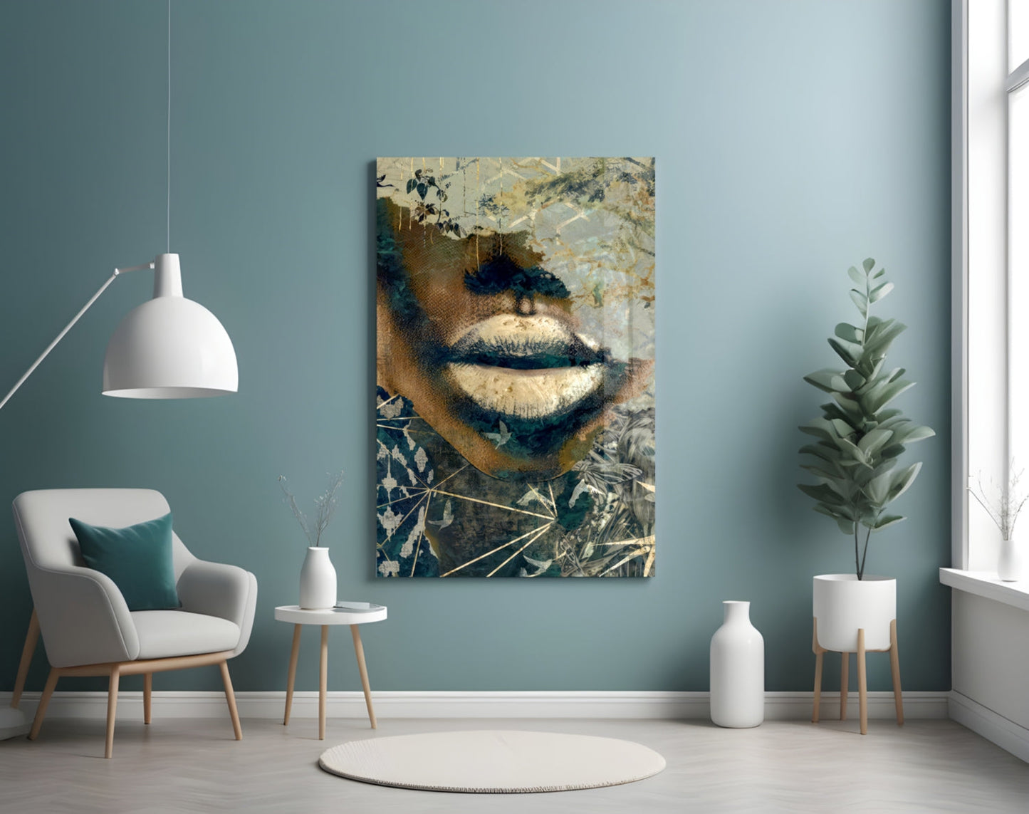 Golden Lips Botanical Collage Glass Wall Art