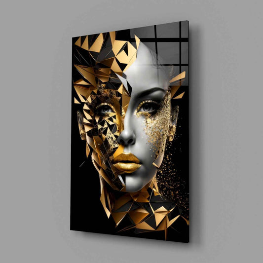 Golden Face Glass Wall Art