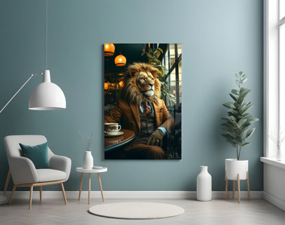 Lion Gentleman Glass Wall Art