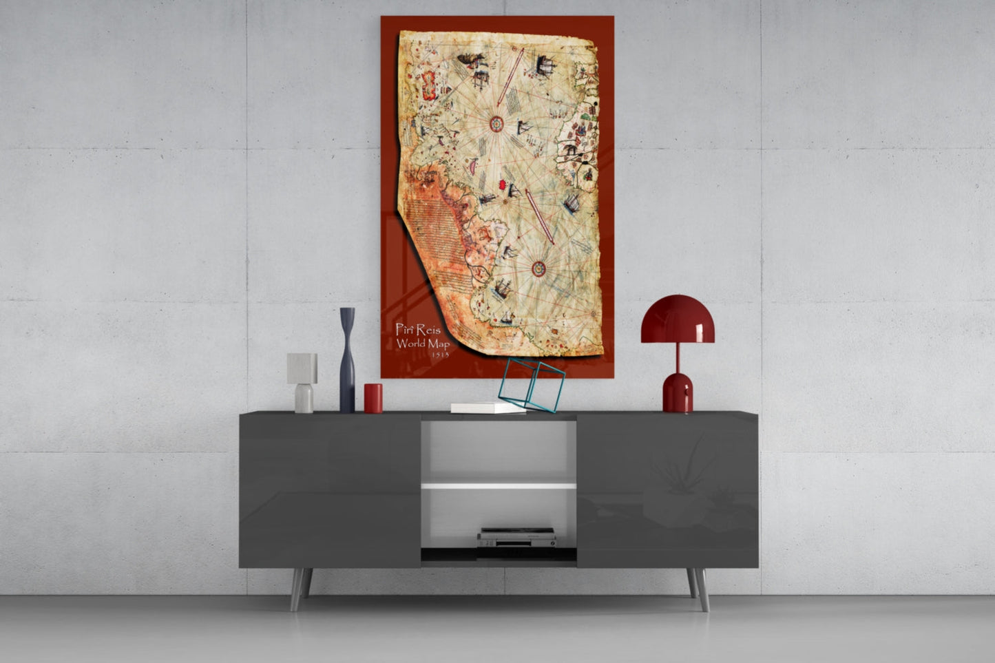 Map of Piri Reis Glass Wall Art