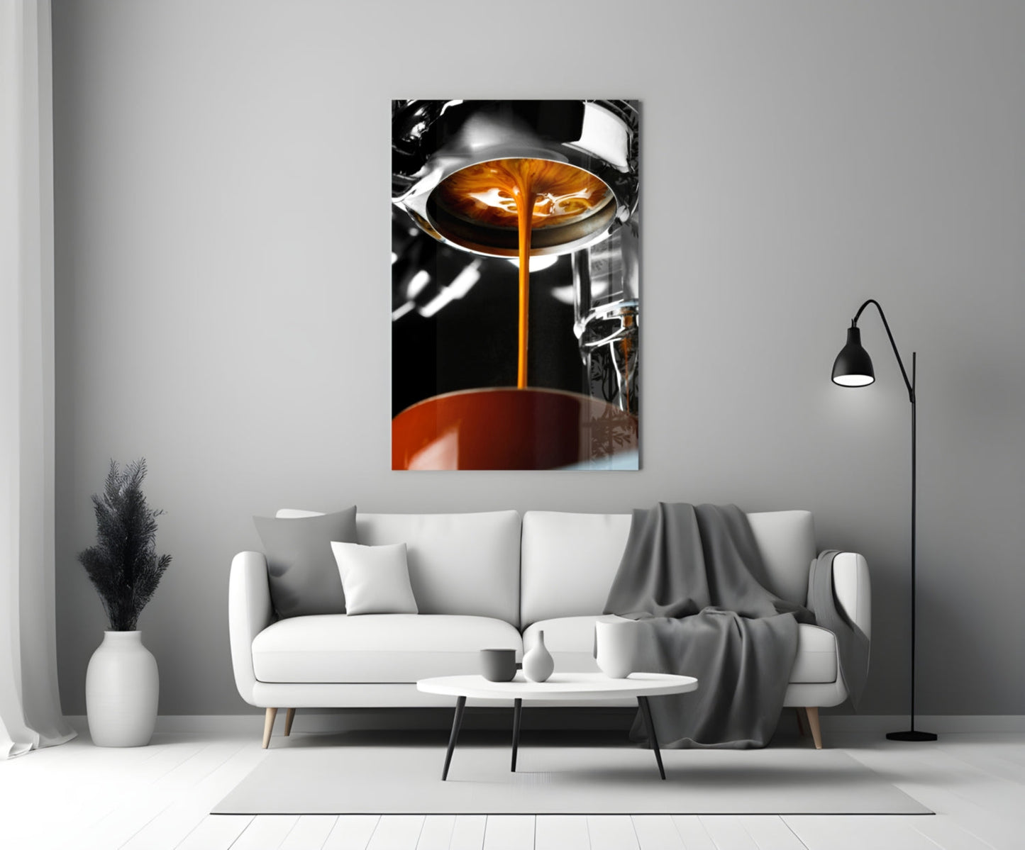 Espresso Pour From Portafilter Closeup Glass Wall Art