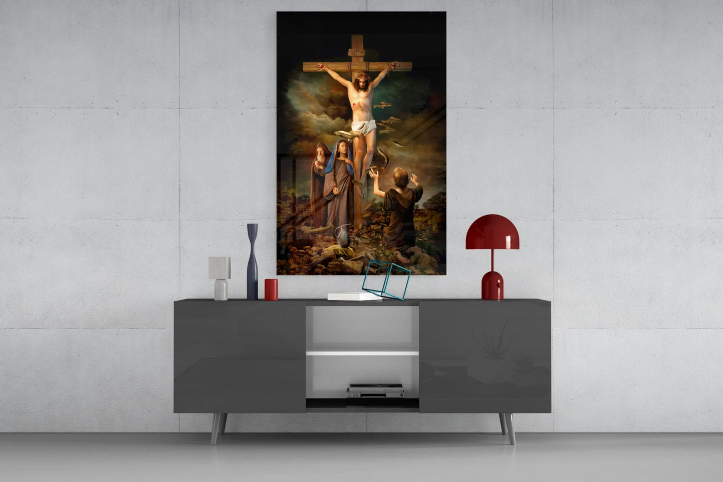 Crucifixion Scene at Golgotha Jesus Glass Wall Art