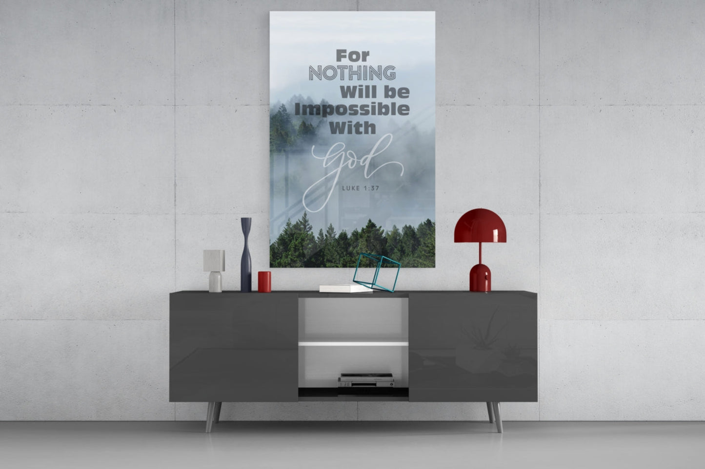 Nothing Impossible Misty Forest Verse Glass Wall Art