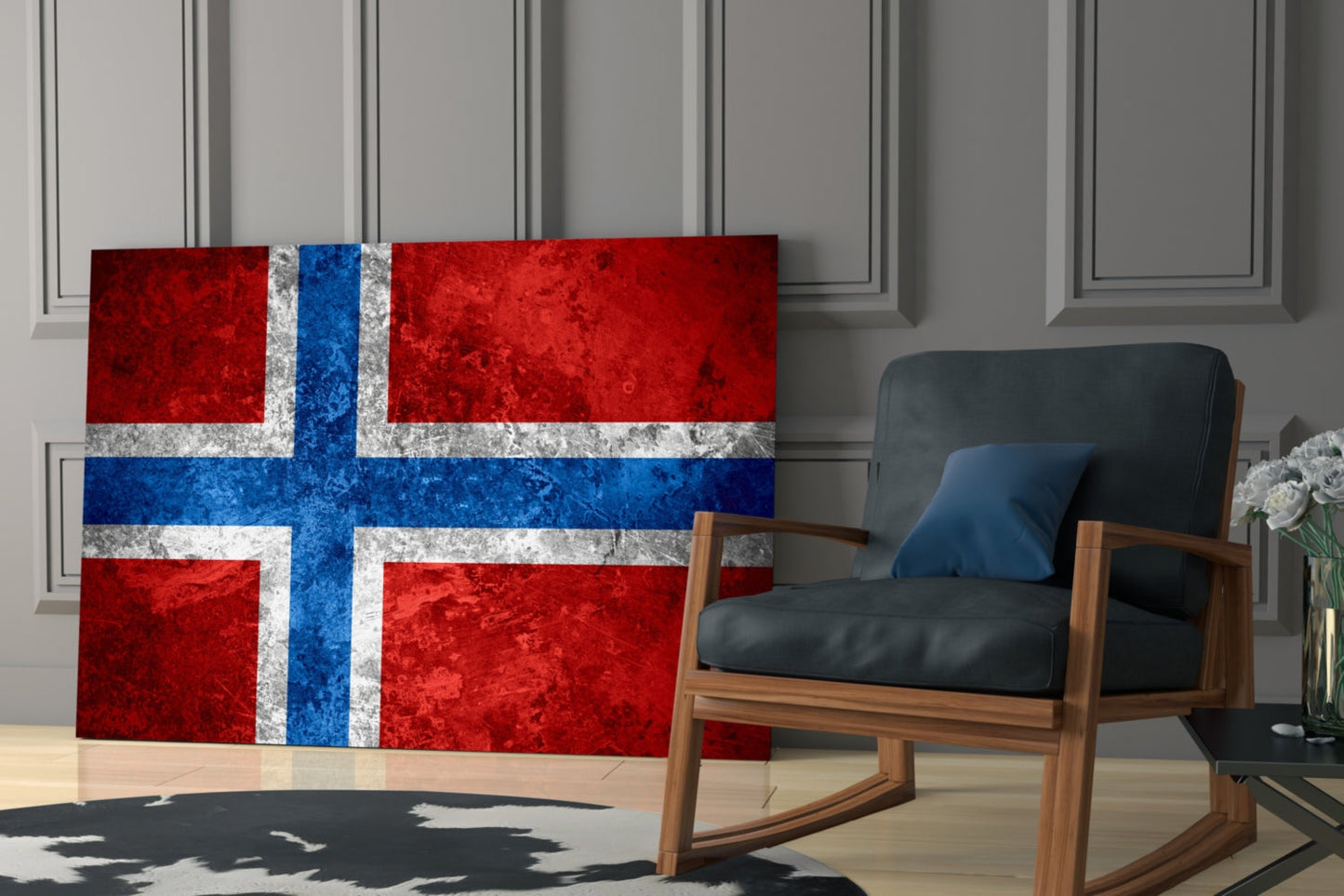 Stone Texture Norway Nordic Cross Flag Glass Wall Art