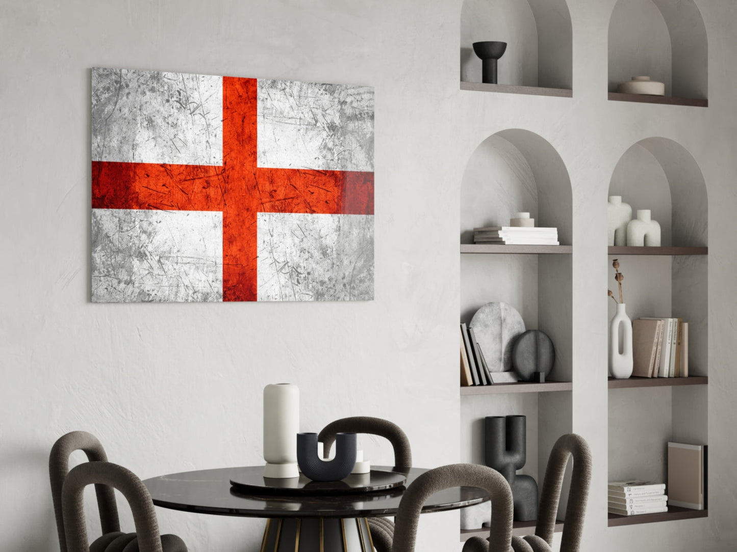 Scratched Steel Gray England Cross Flag Glass Wall Art