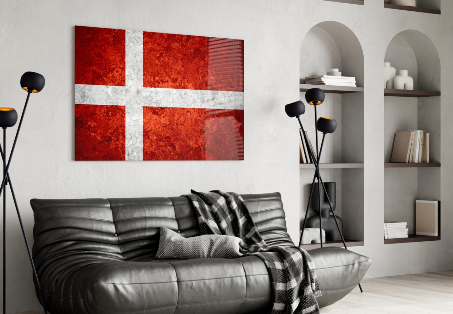 Bright Orange Mottled Denmark Cross Flag Glass Wall Art