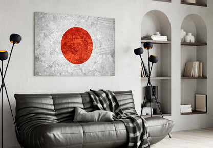 Gray Marble Red Sun Circle Japan Flag Glass Wall Art