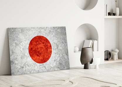 Gray Marble Red Sun Circle Japan Flag Glass Wall Art