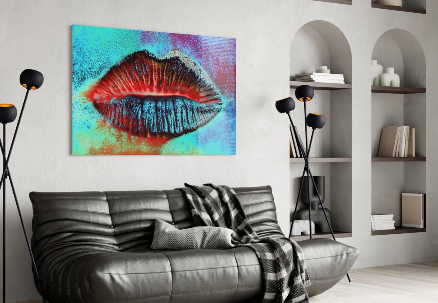Turquoise Red Kiss Lips Glass Wall Art