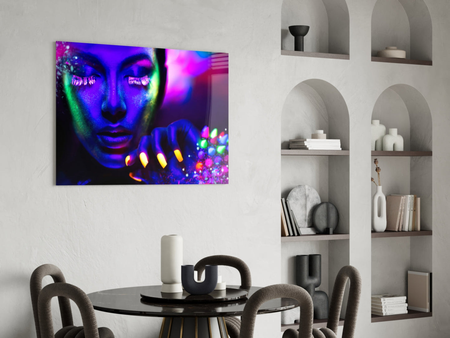Glowing Gems Purple Blacklight Woman Glass Wall Art