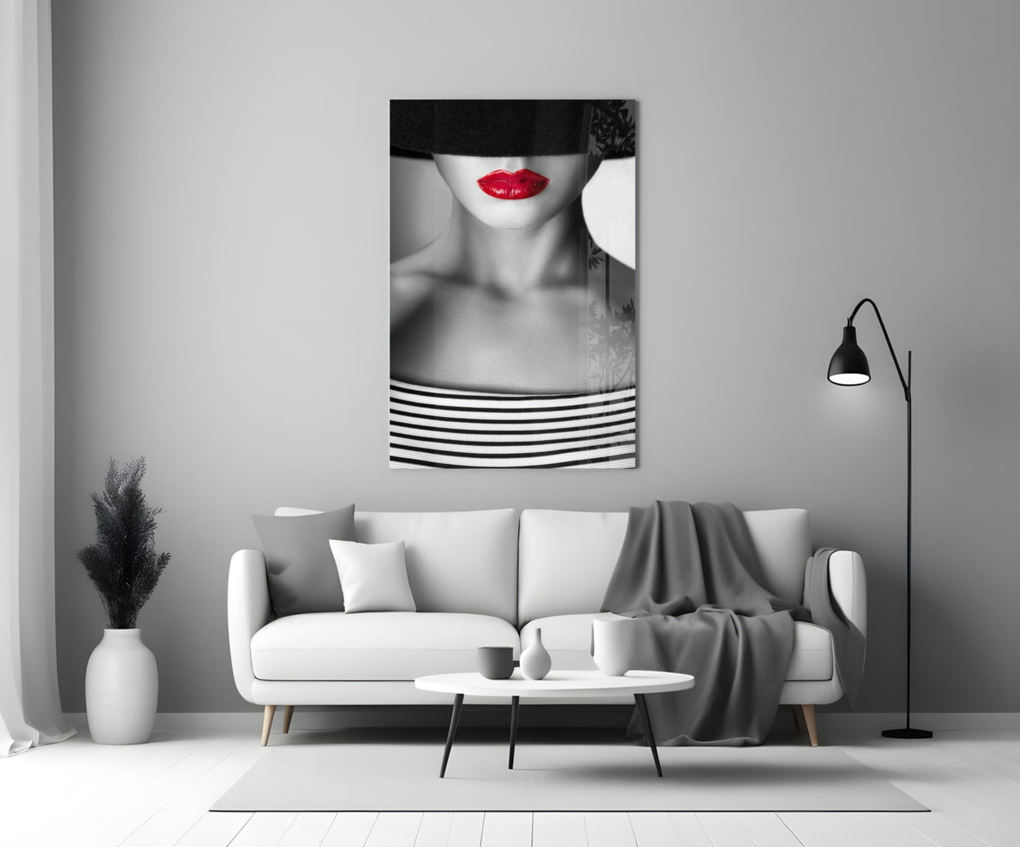 Red Lips Portrait Glass Wall Art