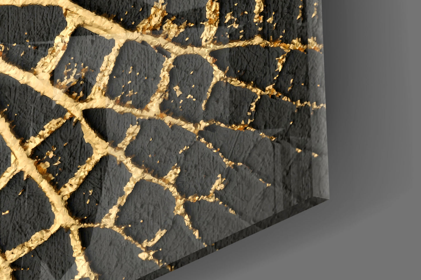 Gold Leaf Veins on Black Glass Wall Art
