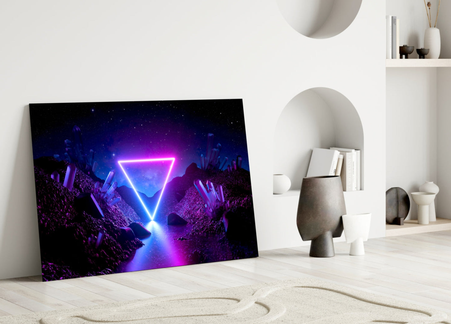 Neon Triangle Cosmic Portal Glass Wall Art