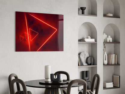 Red Neon Triangle Marble Glass Wall Art