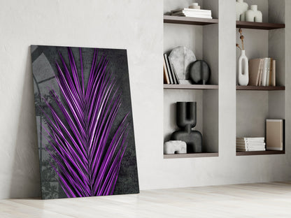 Bright Purple Palm Frond Areca Bunch Glass Wall Art