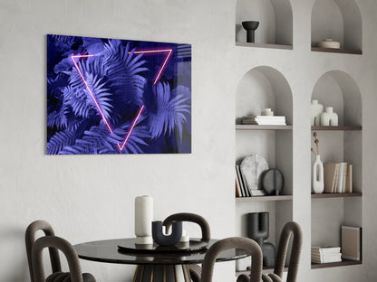 Purple Neon Triangle Ferns Glass Wall Art