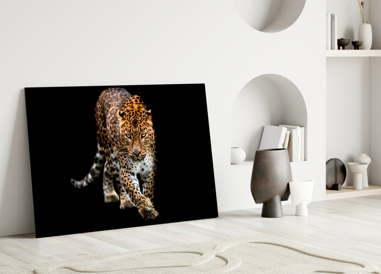 Prowling Leopard on Black Glass Wall Art