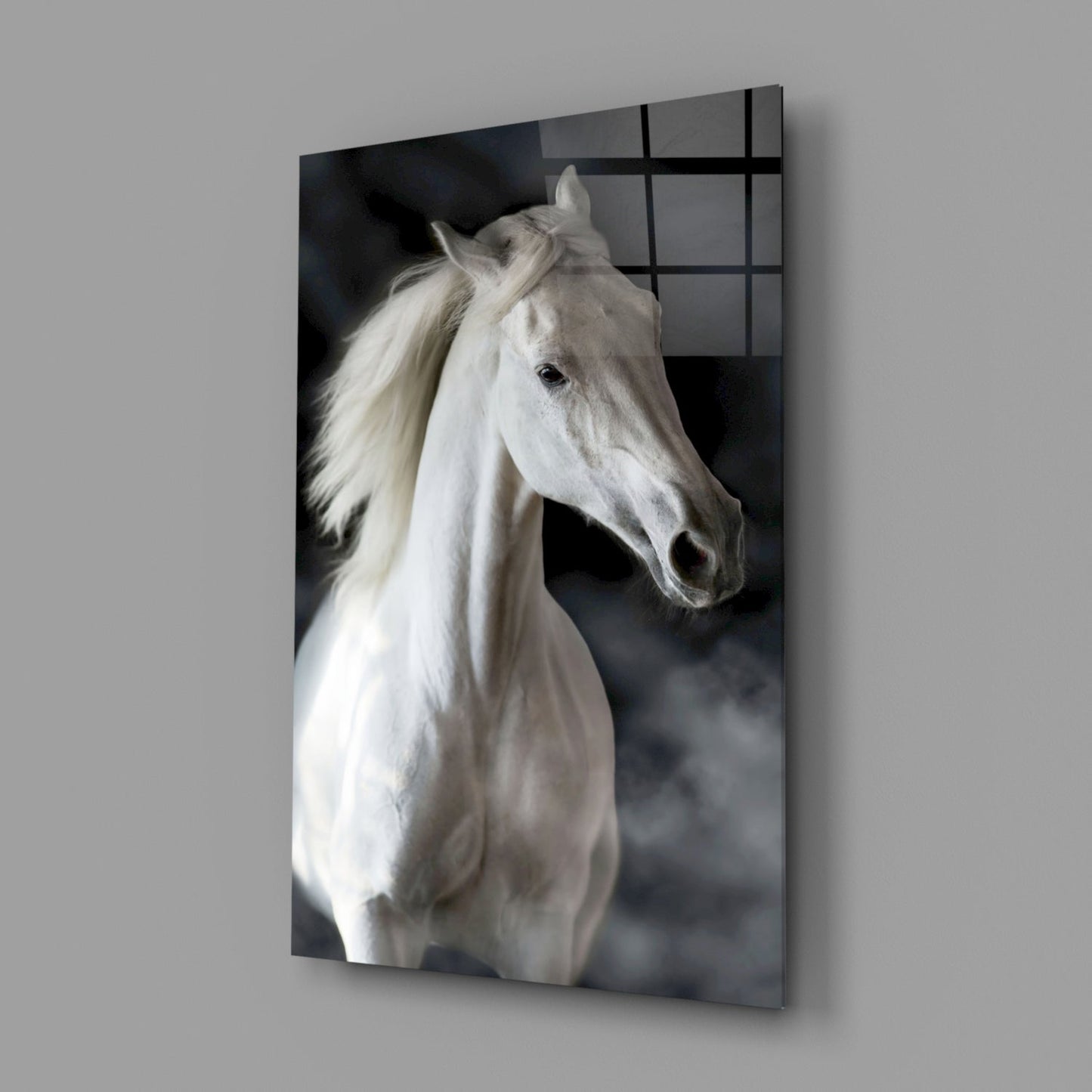 Flowing Mane White Stallion Glass Wall Art