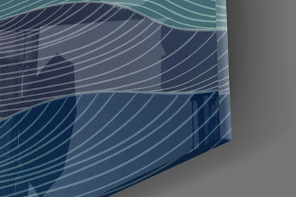 Line Art Waves Blue Teal Glass Wall Art