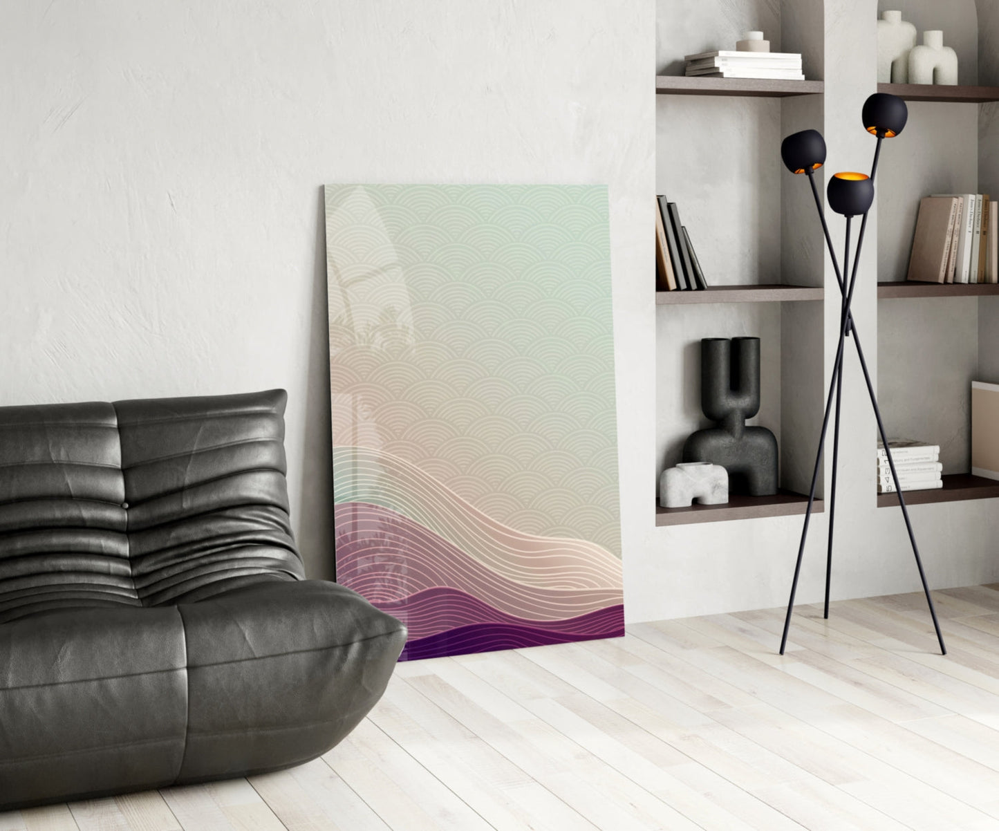 Line Art Waves Pastel Dunes Glass Wall Art