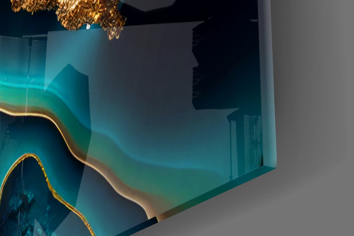 Teal Gold Agate Geode Glass Wall Art