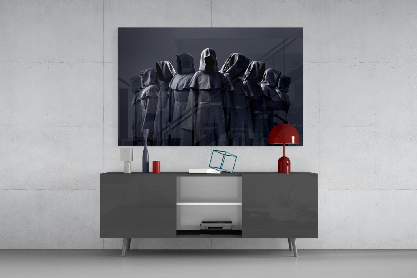 Hooded Figures in Shadow Glass Wall Art