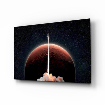 Rocket Launch to Mars Glass Wall Art