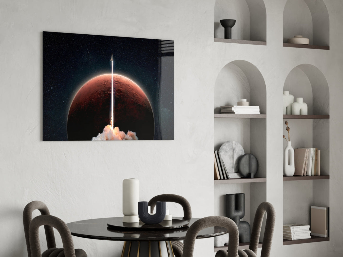 Rocket Launch to Mars Glass Wall Art