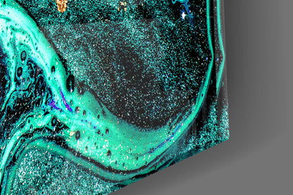 Turquoise Gold Marble Swirl Art Glass Wall Art