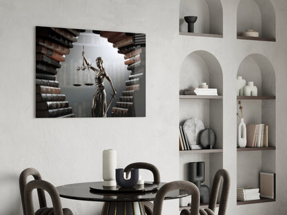 Law Book Tunnel Lady Justice Statue Glass Wall Art